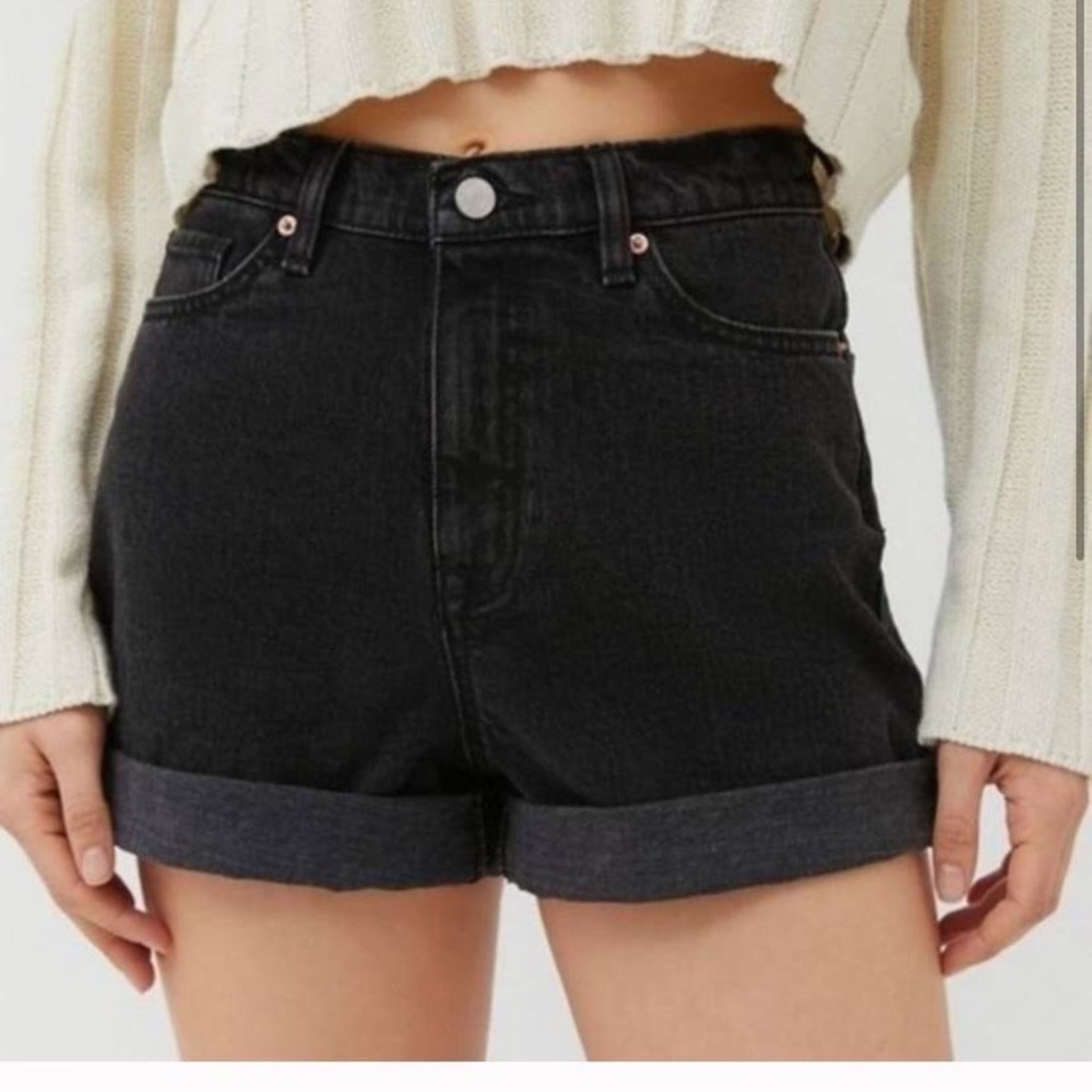 Urban Outfitters BDG Mom High Rise Black Denim Cuffed Shorts